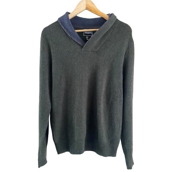 ANAPO Men’s Green Blue‎ Lambs Wool Pool Over B-Neck Sweater Sz M - Picture 1 of 7